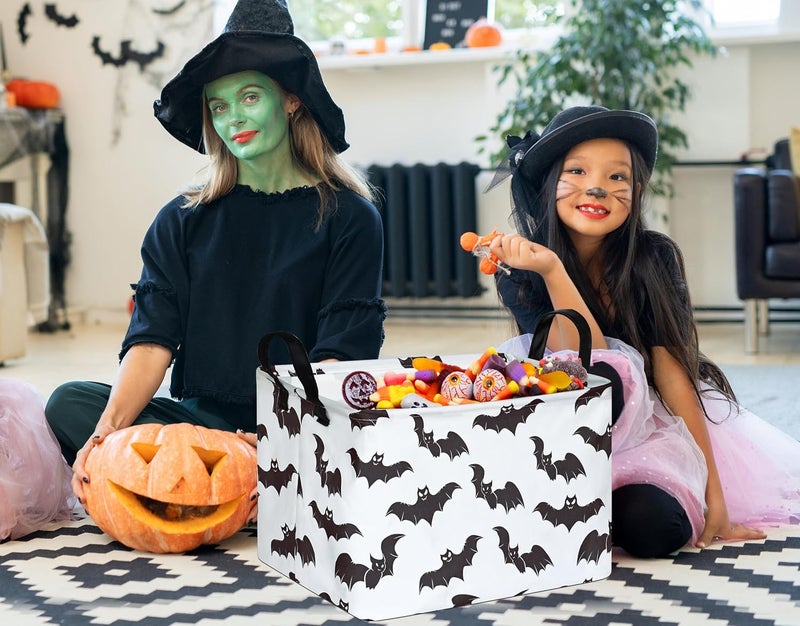 FUULOXE Halloween Bat Storage Basket with Handles Open Gifts&Candy Spooky Basket stuffers for Kids Baby Collapsible Women Organizer Bins Toys Boxes for Shelves Home Office - Image 3